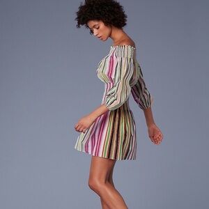 Diane von Furstenberg Multicolor Off-Shoulder Cotton Silk Mini Dress Size Small